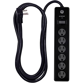 GE 6-Outlet Surge Protector, 10 Ft Extension Cord, Power Strip, 600 Joules, Twist-to-Close Safety Covers, UL Listed…